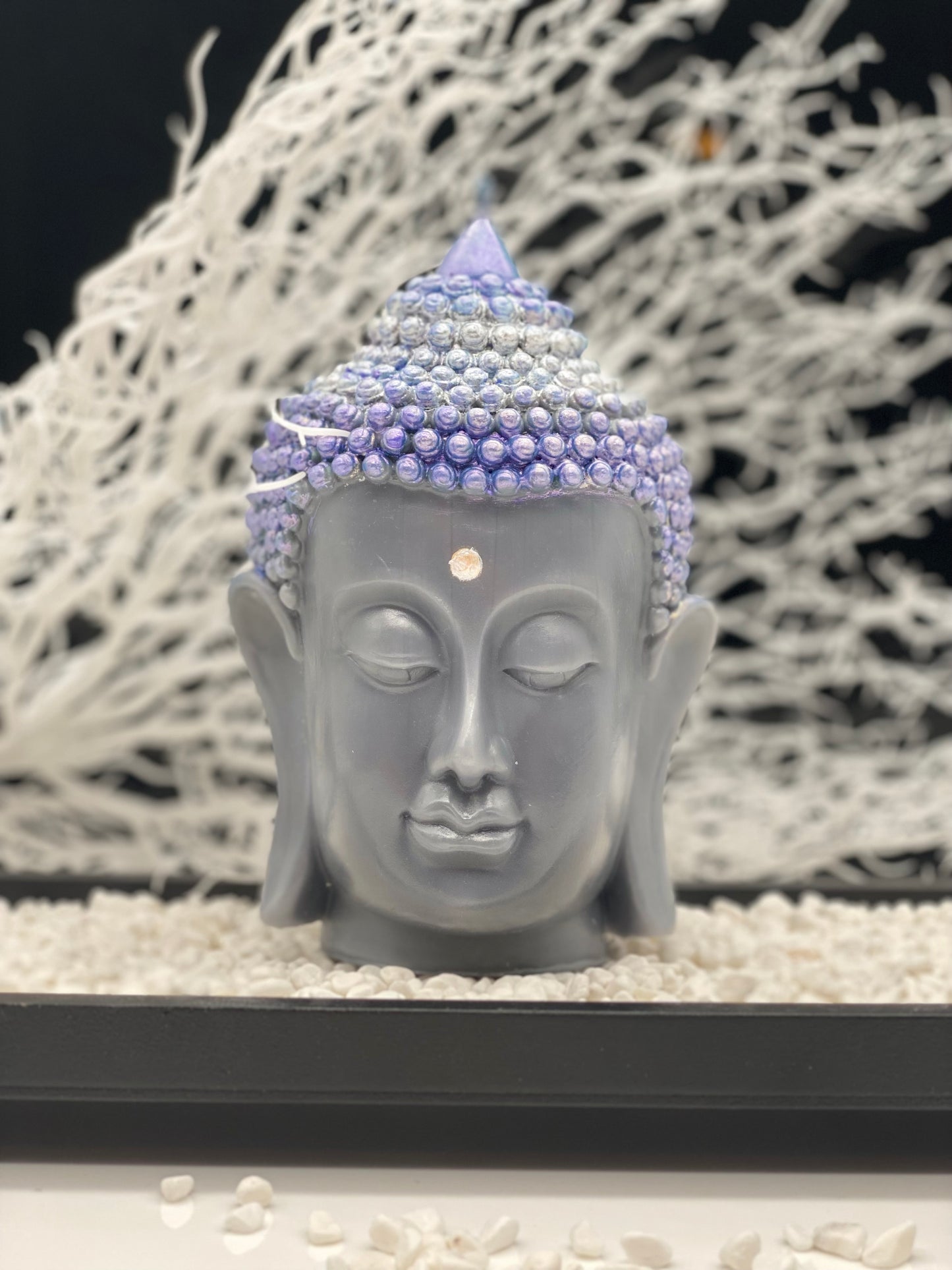 Candle handmade Buddha head grey, Zen, Meditation, Feng Shui, Yoga, Retreat, Chakras