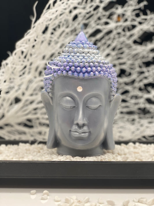 Candle handmade Buddha head grey, Zen, Meditation, Feng Shui, Yoga, Retreat, Chakras