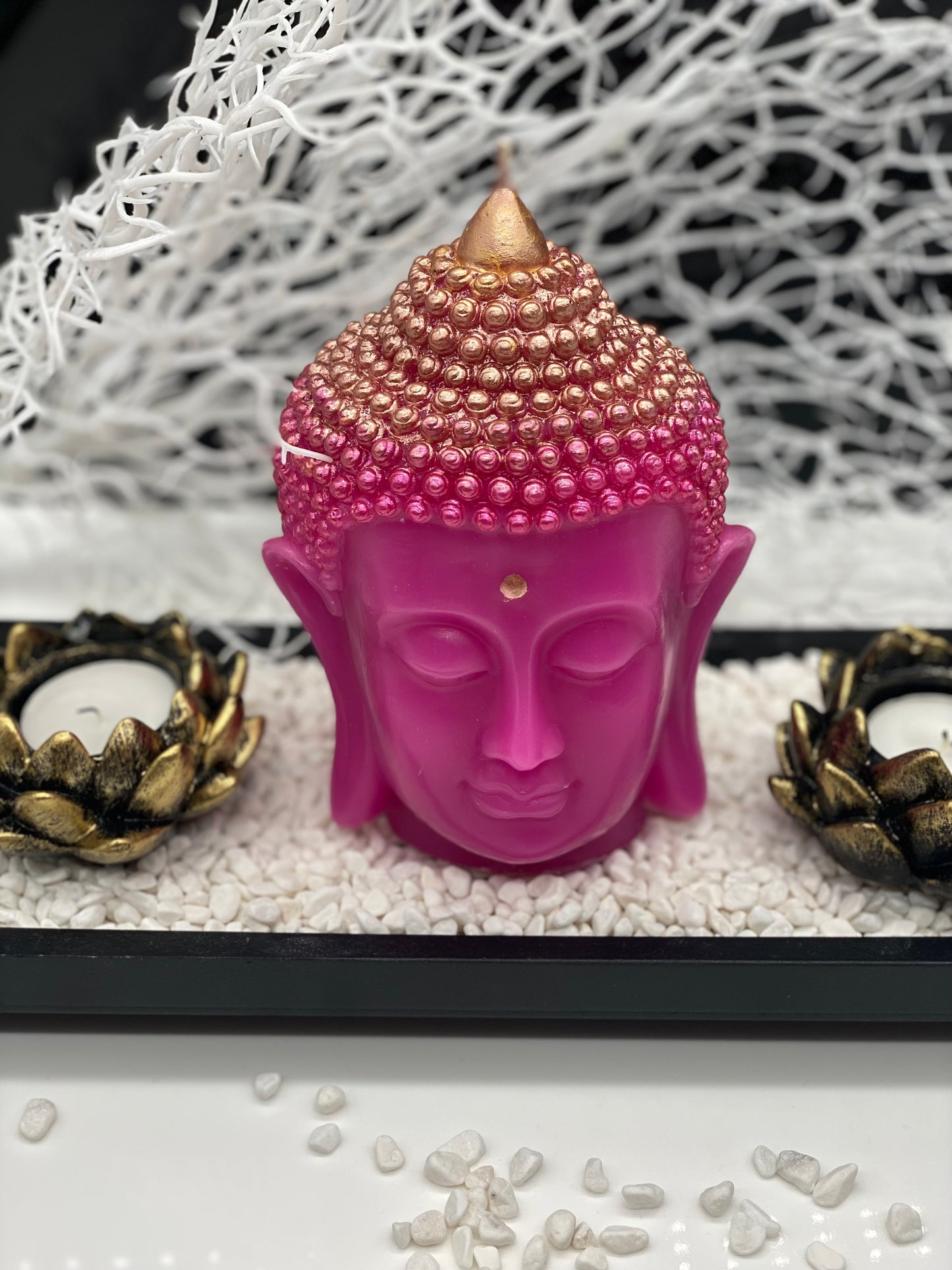 Candle handmade Buddha head pink, Zen, Meditation, Feng Shui, Relax, Yoga, Retreats, Karma