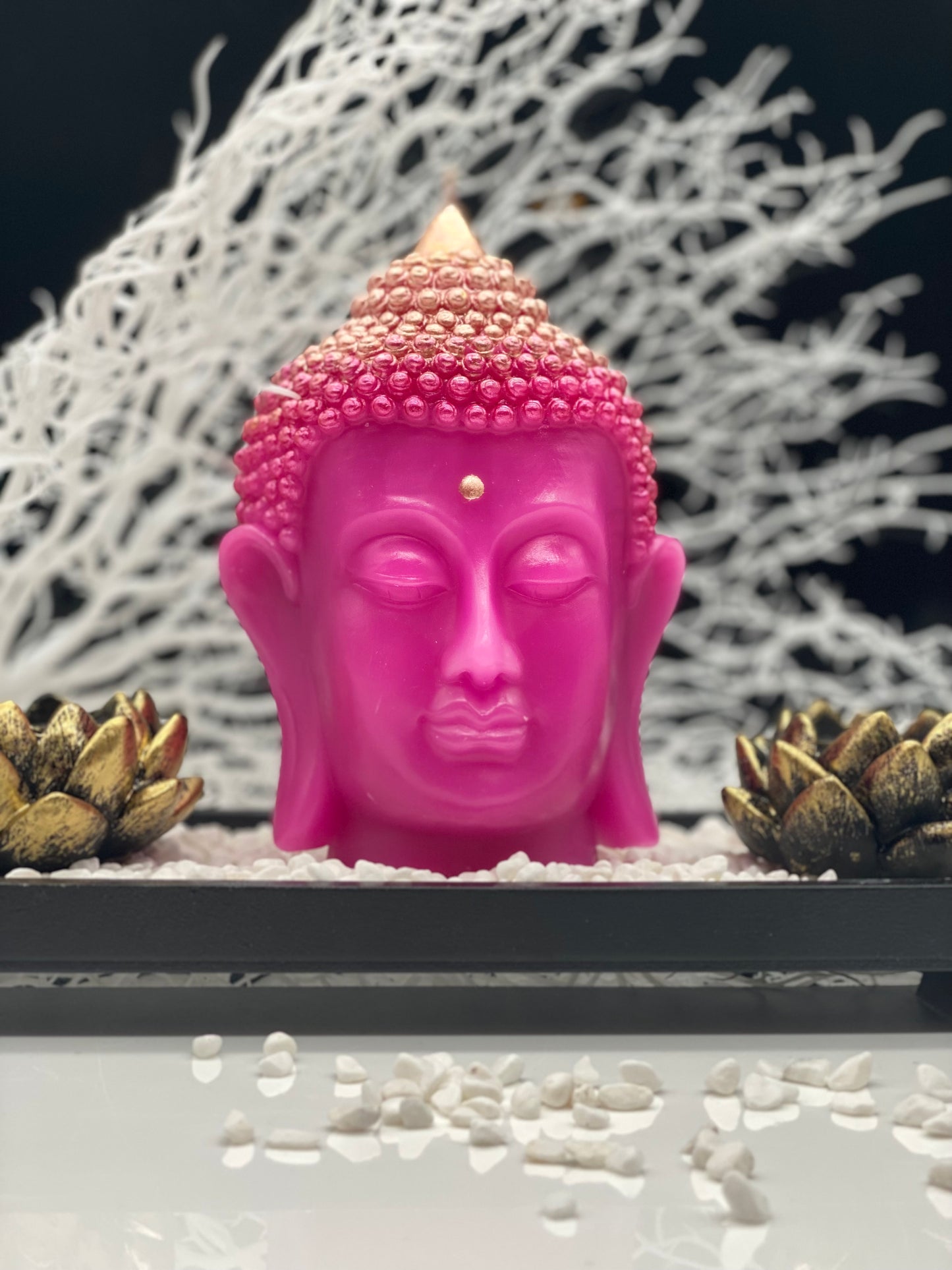 Candle handmade Buddha head pink, Zen, Meditation, Feng Shui, Relax, Yoga, Retreats, Karma