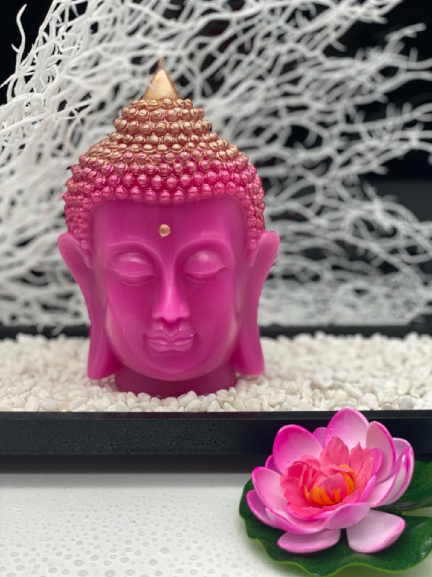 Candle handmade Buddha head pink, Zen, Meditation, Feng Shui, Relax, Yoga, Retreats, Karma