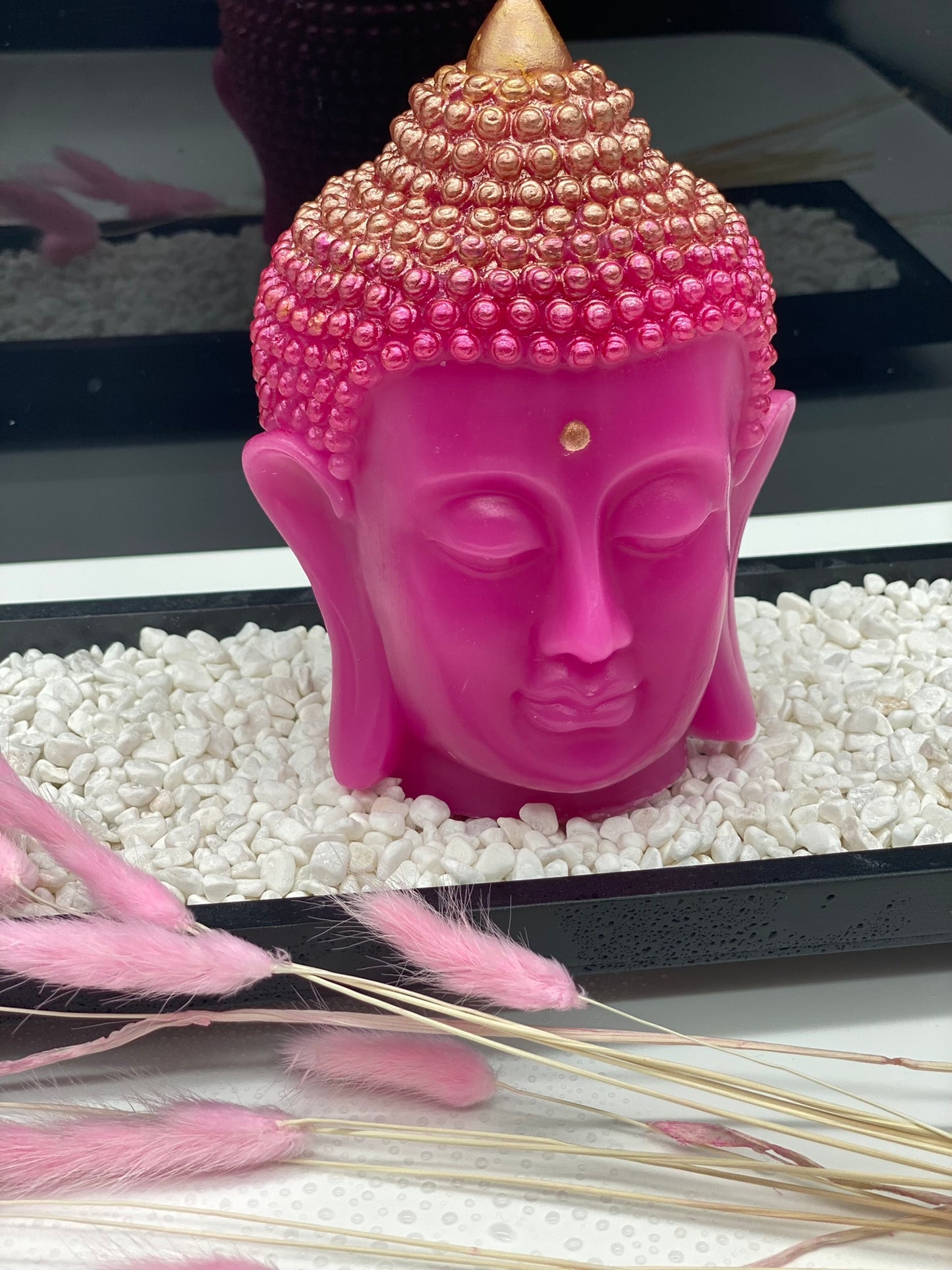 Candle handmade Buddha head pink, Zen, Meditation, Feng Shui, Relax, Yoga, Retreats, Karma