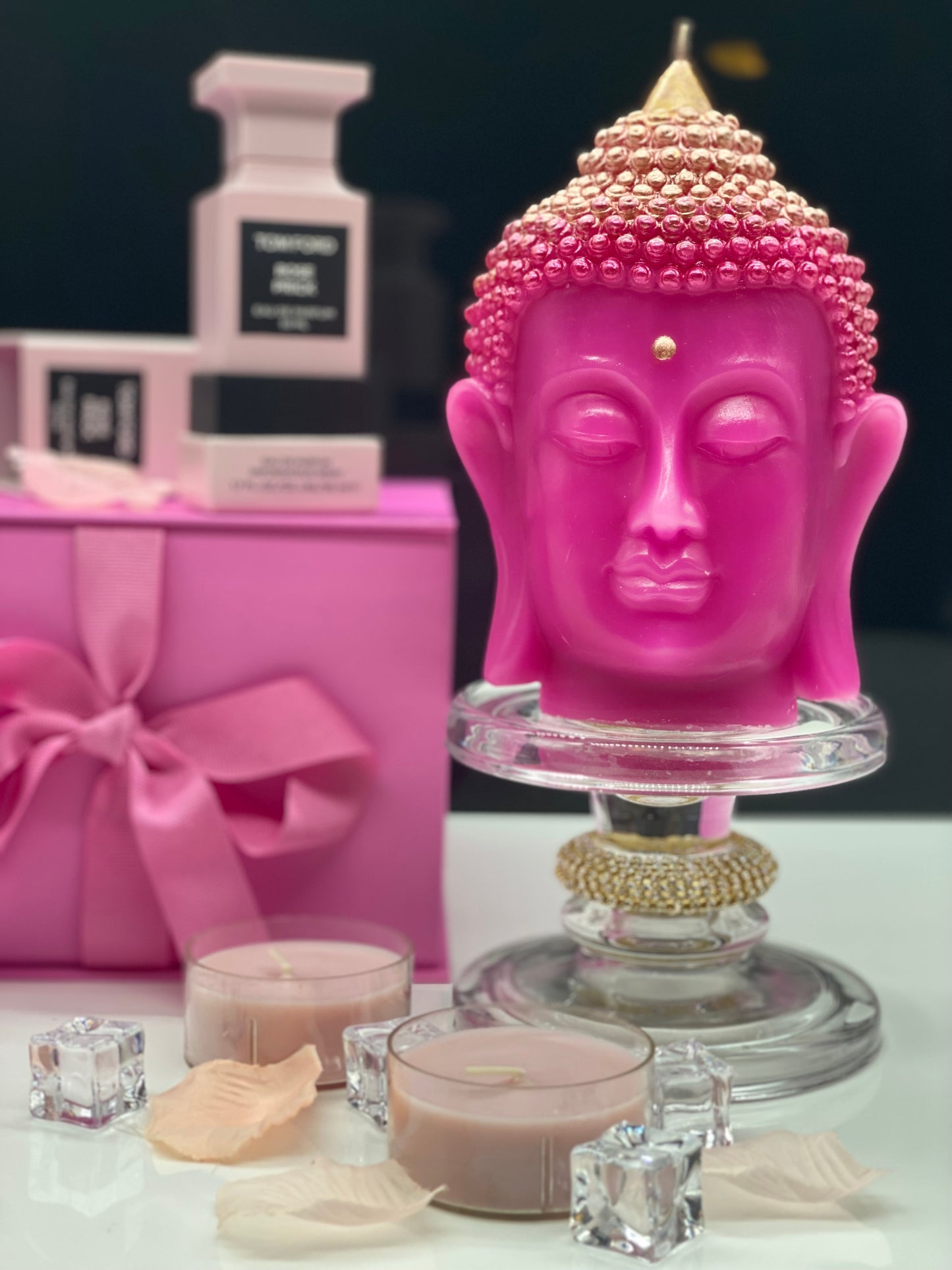 Candle handmade Buddha head pink, Zen, Meditation, Feng Shui, Relax, Yoga, Retreats, Karma