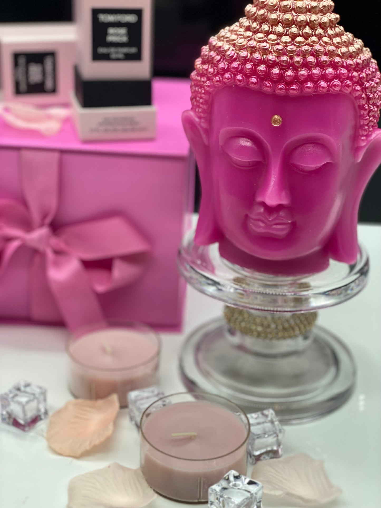 Candle handmade Buddha head pink, Zen, Meditation, Feng Shui, Relax, Yoga, Retreats, Karma