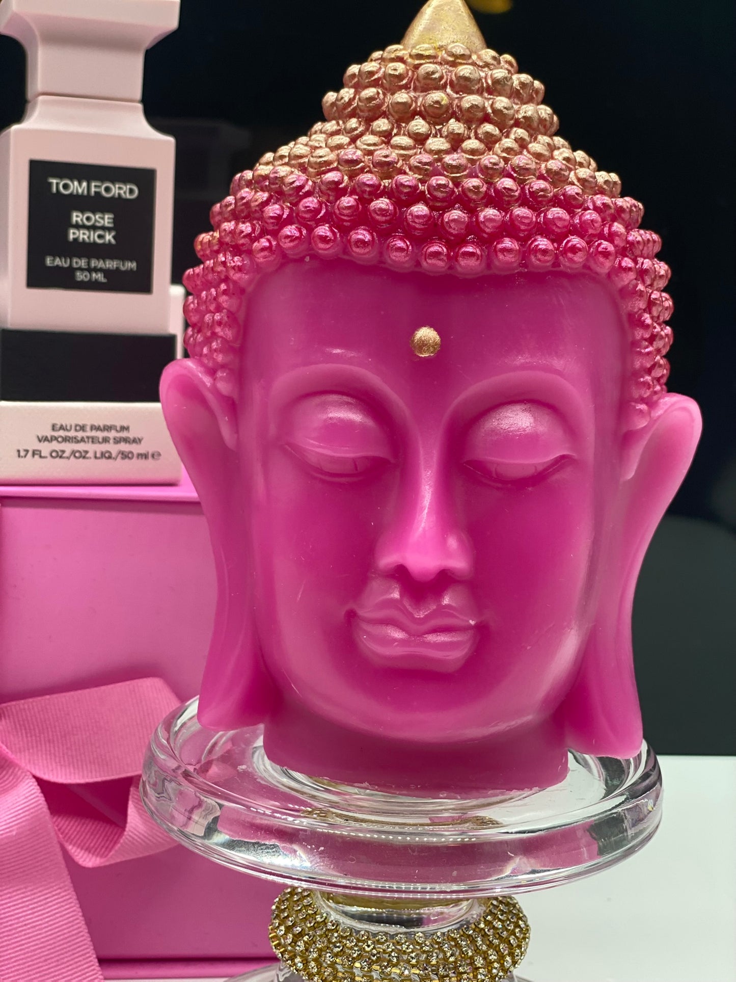 Candle handmade Buddha head pink, Zen, Meditation, Feng Shui, Relax, Yoga, Retreats, Karma