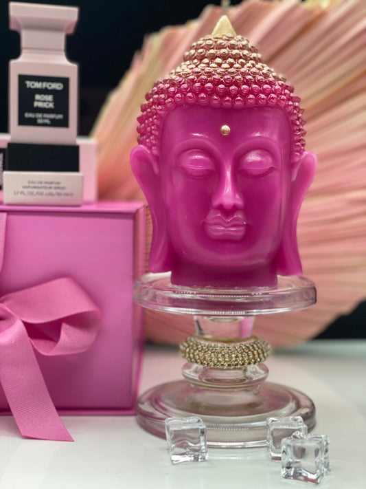 Candle handmade Buddha head pink, Zen, Meditation, Feng Shui, Relax, Yoga, Retreats, Karma