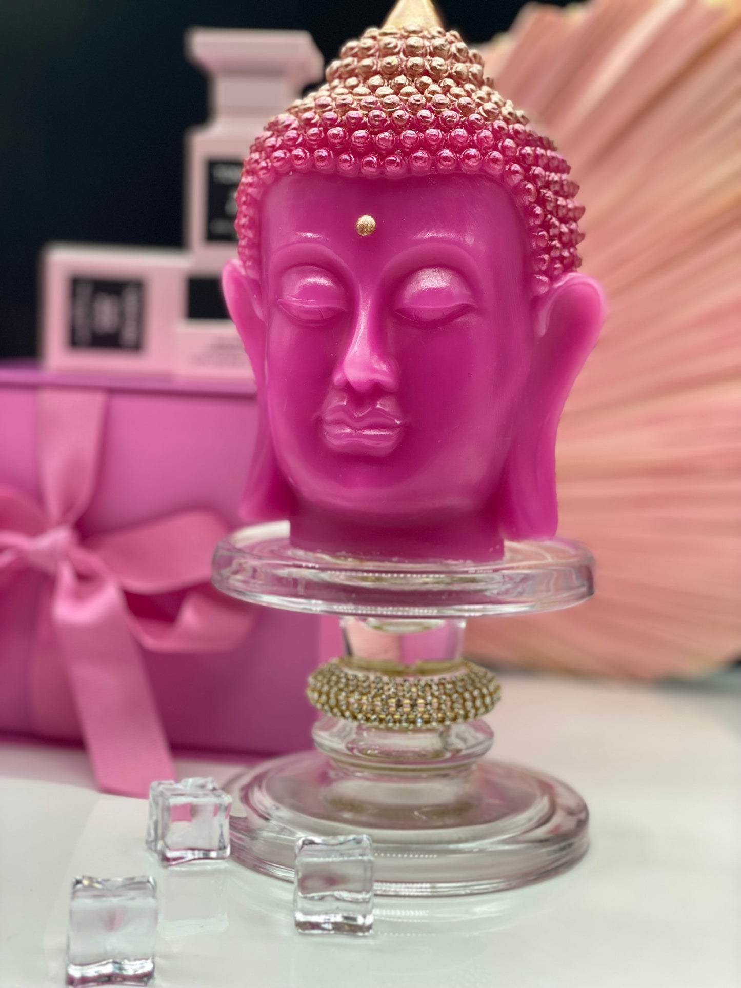 Candle handmade Buddha head pink, Zen, Meditation, Feng Shui, Relax, Yoga, Retreats, Karma