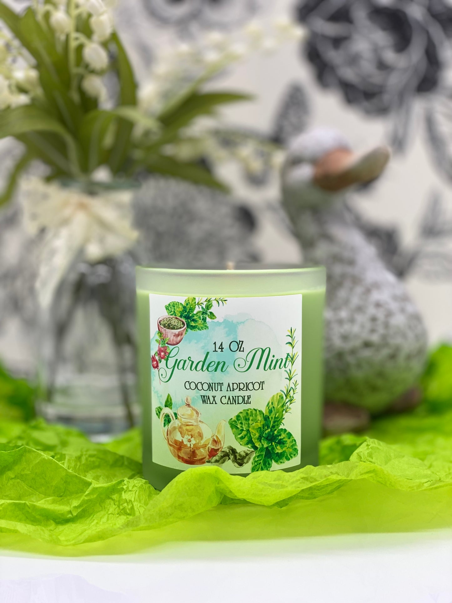 Candle, Coconut APRICOT wax candle, Spearmint, Garden, Herbs, Relax, Garden Mint Scented Candle